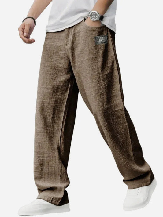 2026 Men Casual Linen Pants Solid Color Elastic Waist Loose Trousers Male Summer Breathable Lightweight Streetwear Joggers Pants