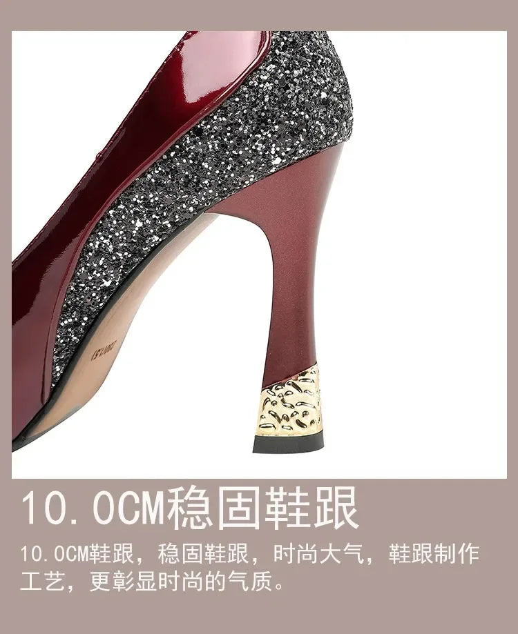 2025 Spring New Pointed Shallow Patent Leather High Heels Fashion Elegant Shoes for Women Thin Heel Platform Work Pumps Zapatos