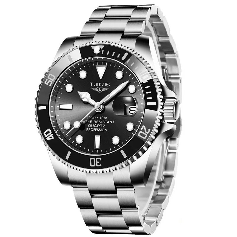 LIGE Top Original Men Quartz Watches Blue Waterproof Watch for Men Stainless Steel Quartz Men Luxury Watch Luminous Wristwatch