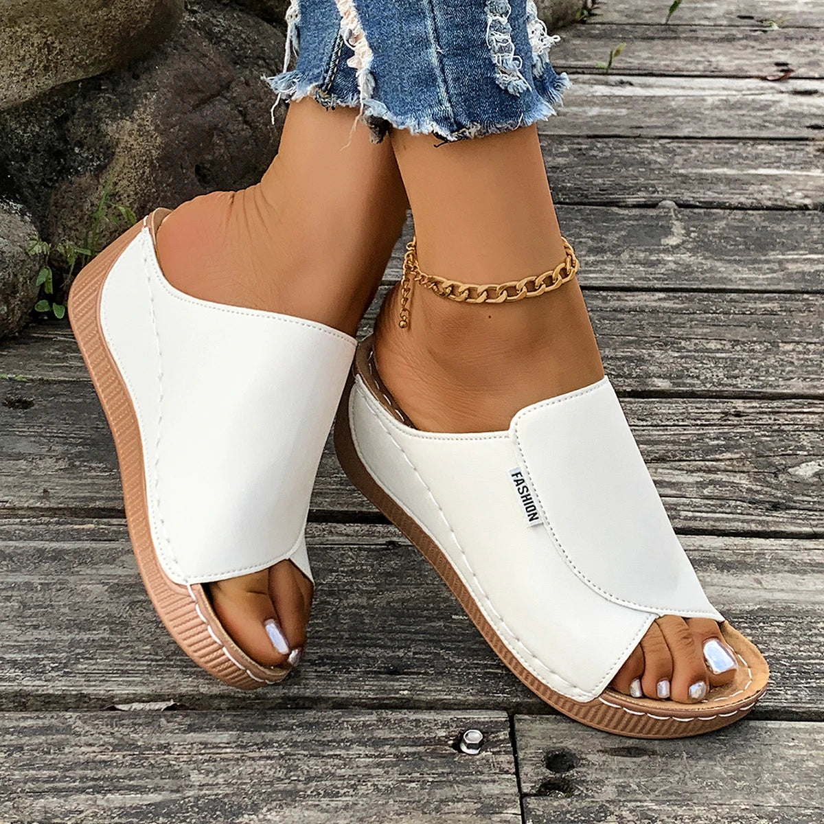Minimalist Summer Women Sandals Fashion Thick Sole Wedge Heel Platform Slides Slip on Sandals Woman Slippers Female Footwear