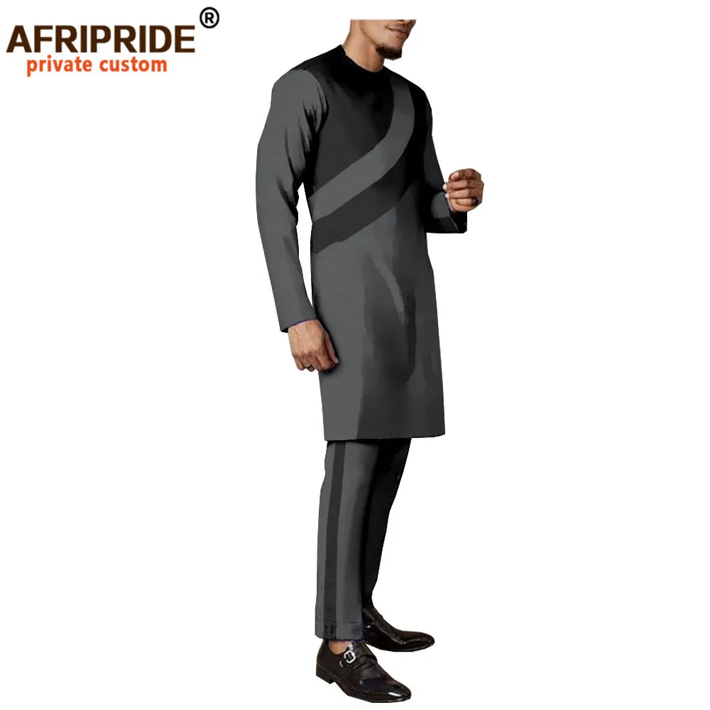 Tracksuit Men African Clothing Long Coats and Trousers 2 Piece Set Traditional Outfits Dashiki Outwear Wax Attire A2016036