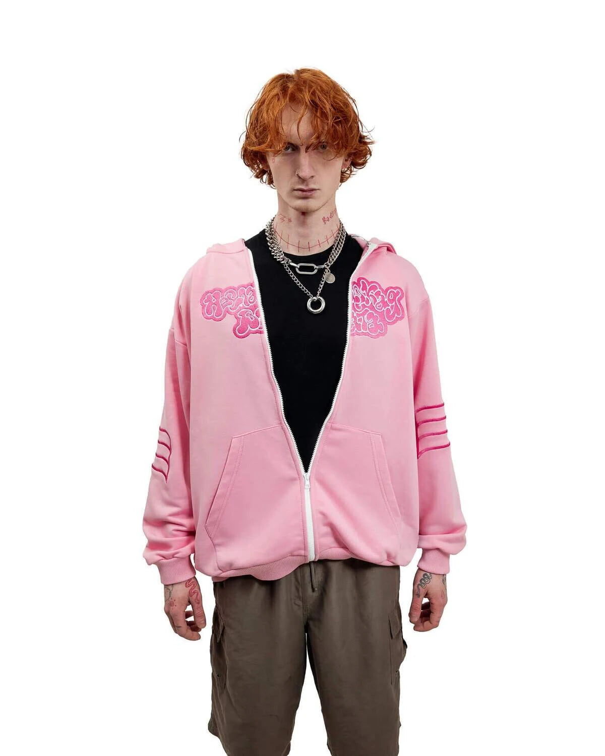 Y2K Harajuku Вата Zip Up Hoodie Cartoon Letter Embroidery Sweatshirt Men Hip Hop Oversized Streetwear Zipper Jacket Goth Clothes