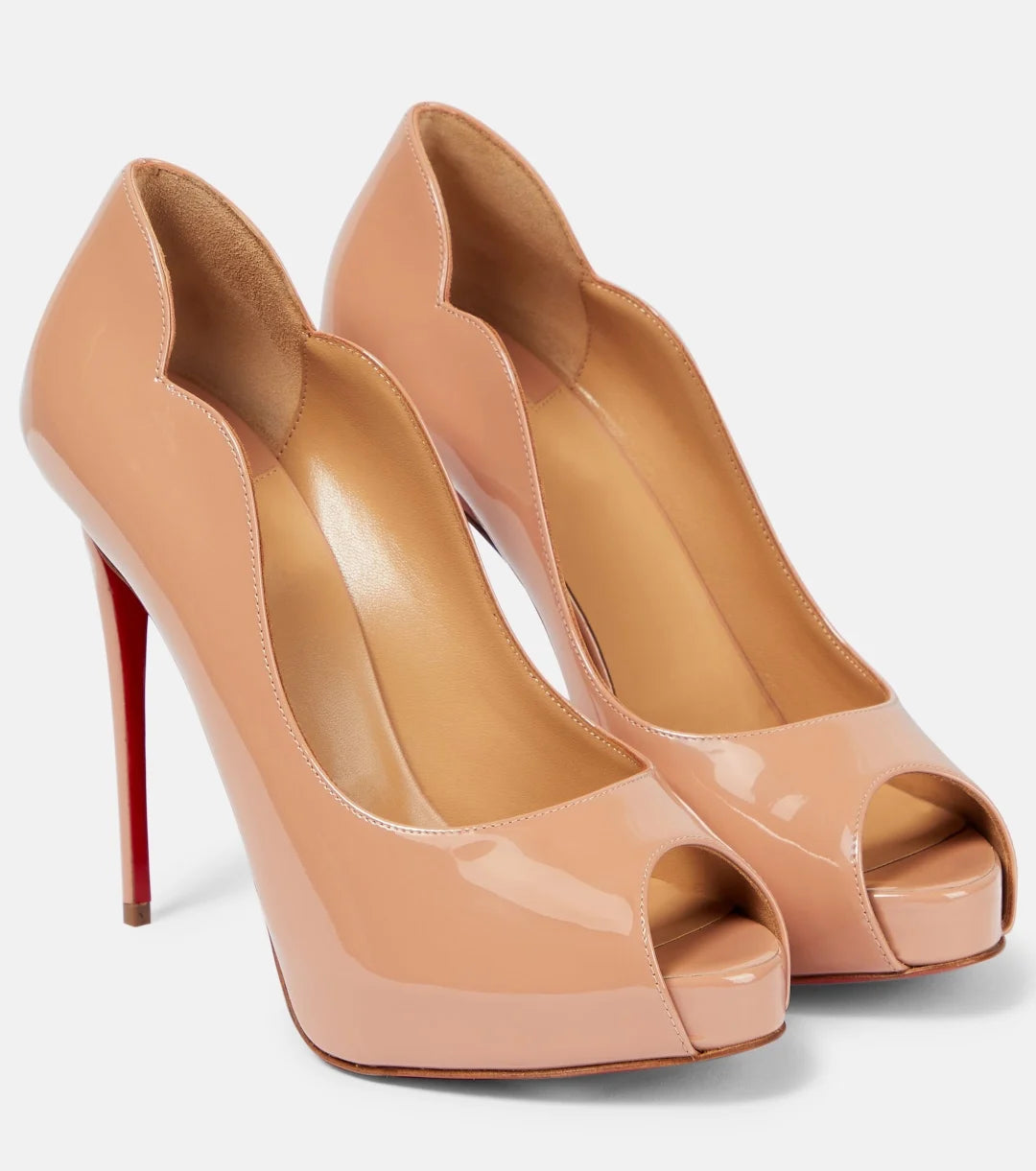 Peep Toe Apricot Color Patent Leather Women’s Pumps Platform Stiletto Super High Heels Slip On Red Sole Single Shoes Female 202