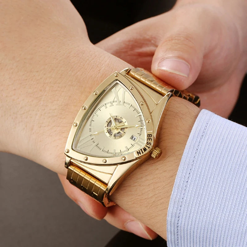 Golden Triangle Men Quartz Watch Unique Design Luxury Watches For Male Clock Sports Waterproof Men Wrist Watches Stainless Steel