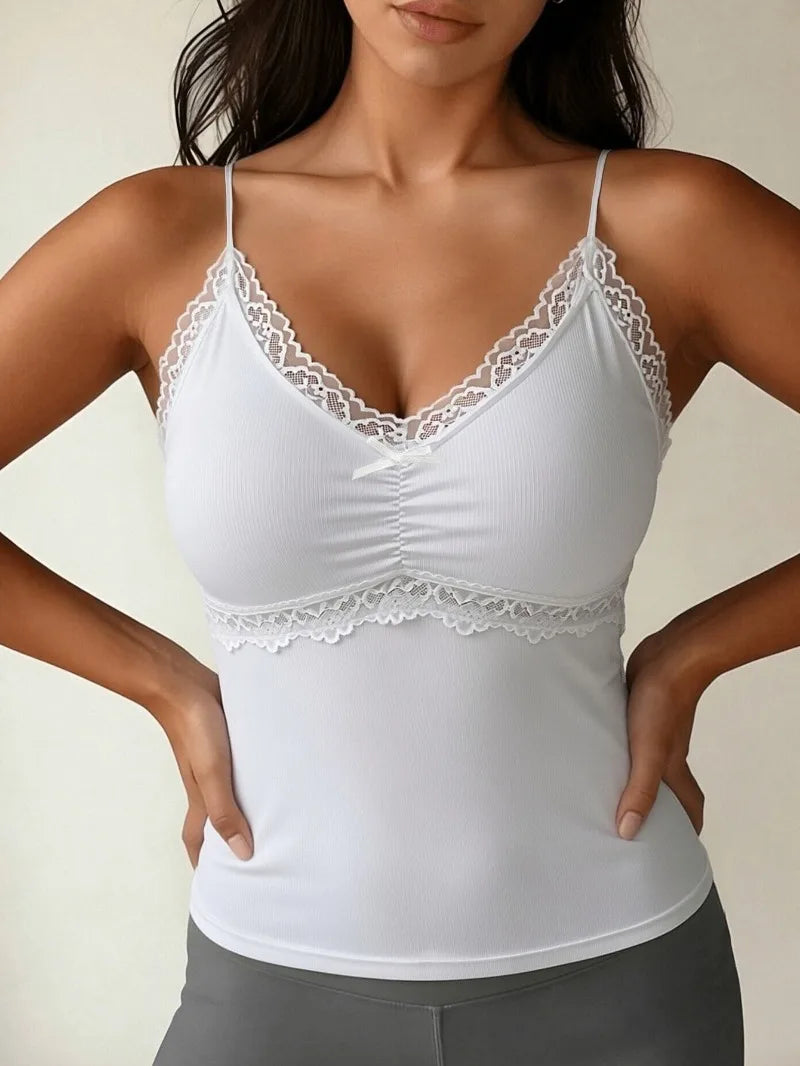 European and American Spice Girls Style Sexy V-Neck Suspender Vest Summer New Product Lace Splicing Solid Color Inner Top Women