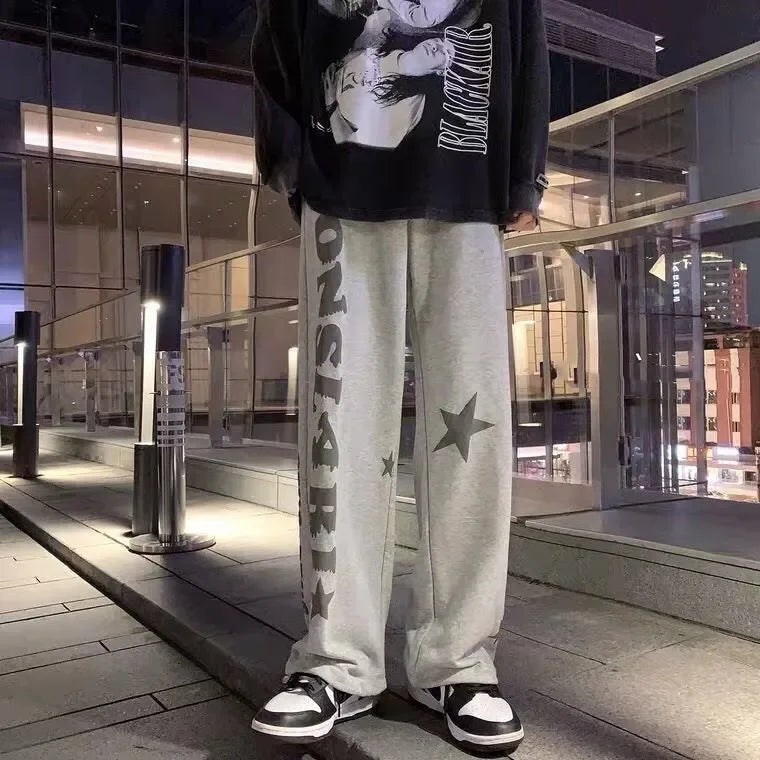 Men's Fashion Cool Lightweight Sweatpants Solid Color Joggers Printing Men Baggy Pants Streetwear Long Trousers Men Versatile