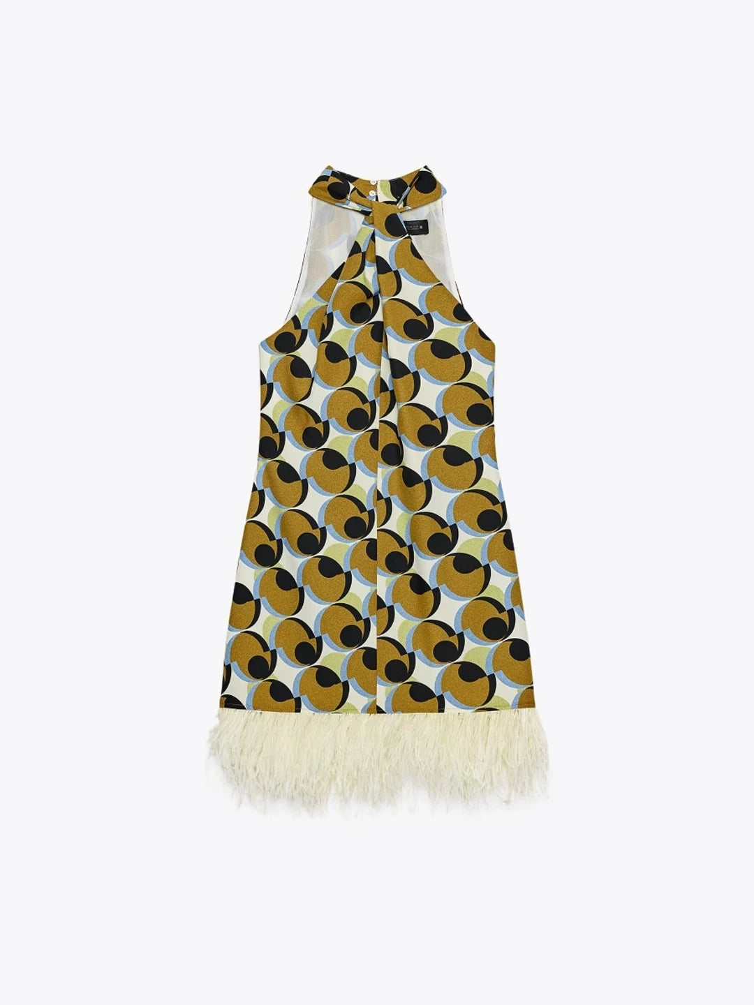 Street Style  Dress Feather Adornment Geometric Pattern Print Sleeveless Natural Waist Vest Dress Women's Summer Casual
