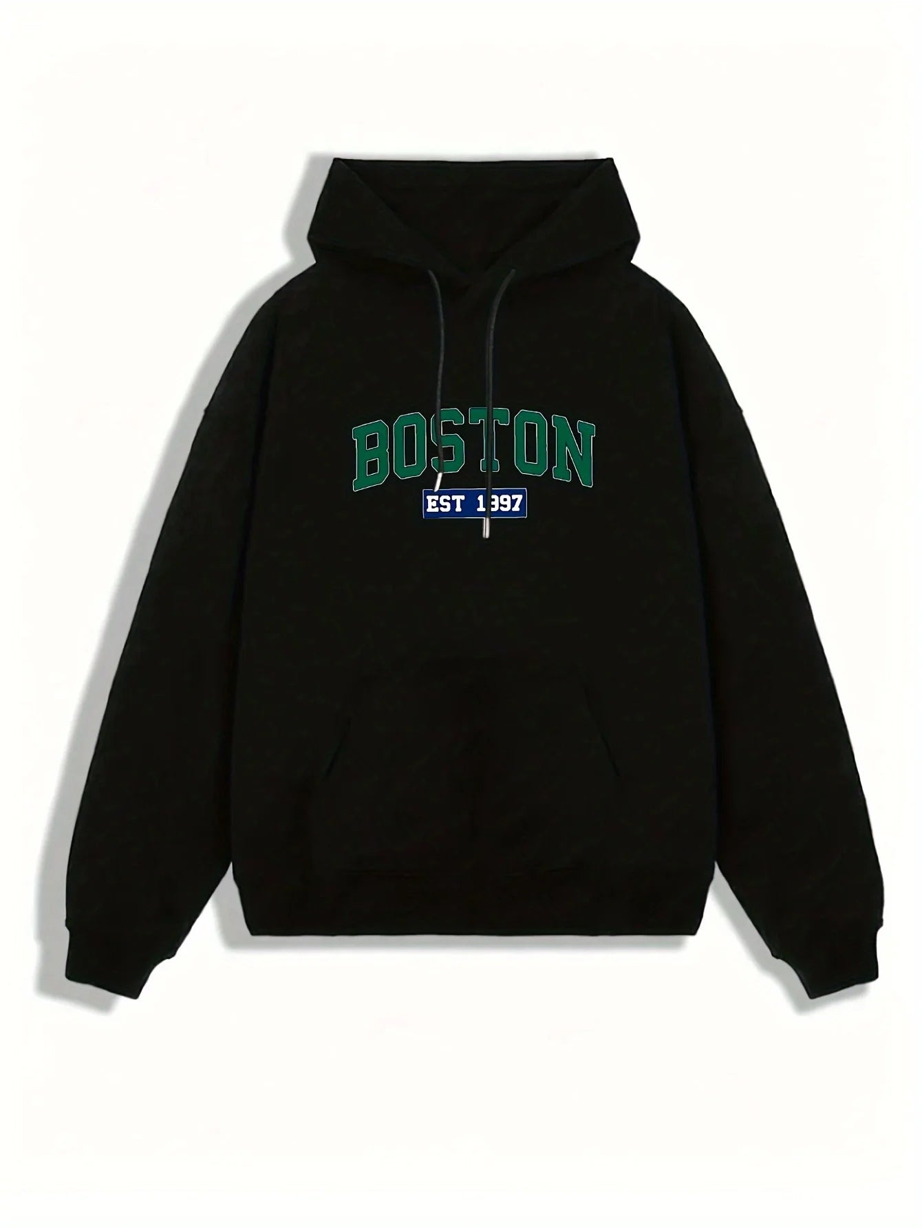 Men's autumn and winter casual fashion loose Boston est 1997 letter printed long sleeved warm hooded pullover