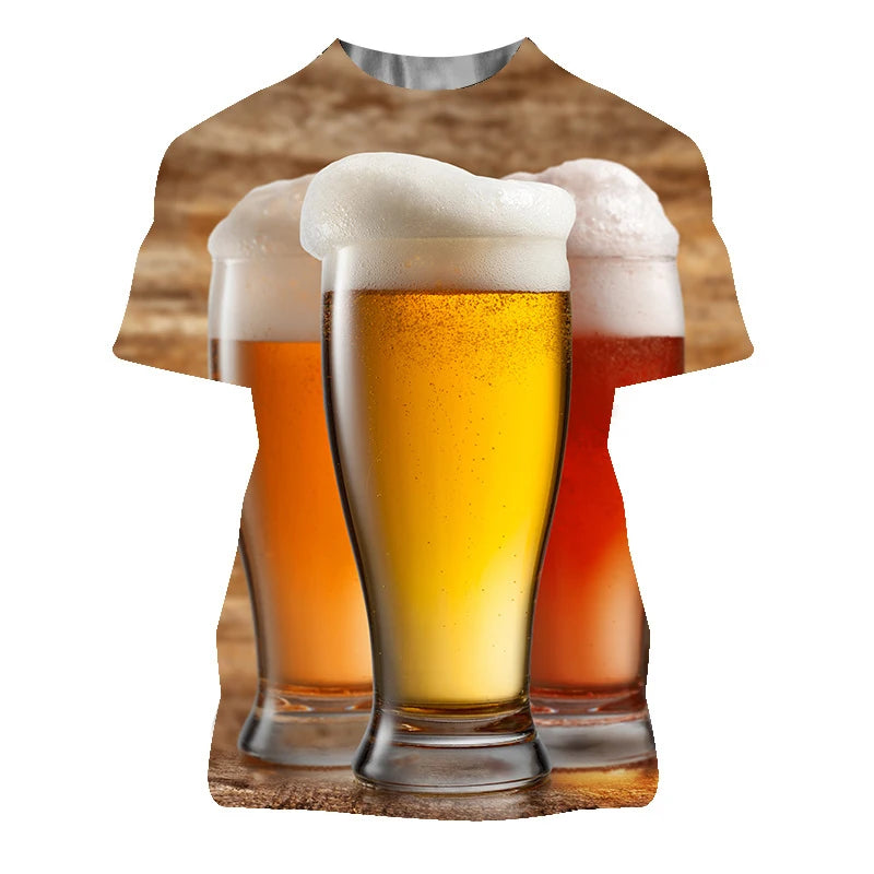 3D Printed Beer Graphic T Shirt for Men Clothing Summer Casual Women Oversized T-shirts Funny Kids O Neck Short Sleeve ropa Tops