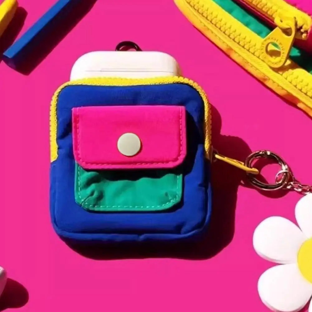 Dopamine Color Mini Wallet Keychain Coin Purse Mini Zipper Earphone Bag Cute Backpack Accessory Pendant Gift for Women