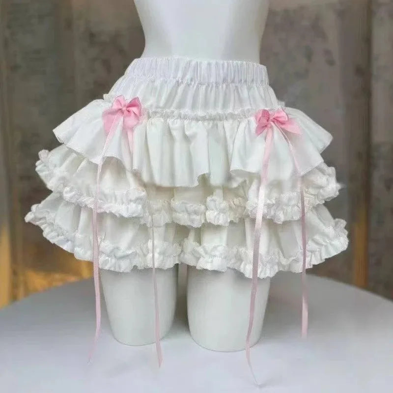 Mini Skirts for Women Sweet Cute Jupe Fashion Summer Japanese 2025 Faldas Mujer De Moda Bow Polka Dot Ruffles Y2k Skirt