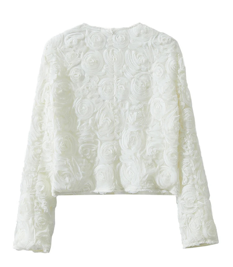 AMII Minimalism Short Jacket Women 2025 Autumn New Elegant Romantic Stereoscopic Flower O-Neck Hook Button Outwear Coat 12521066