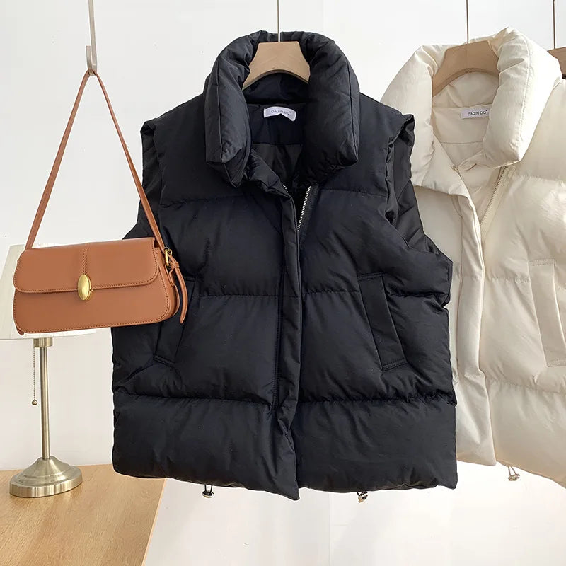 Women Zippered Cotton Vest Winter Autumn Sleeveless Waistcoat Jacket Vintage
