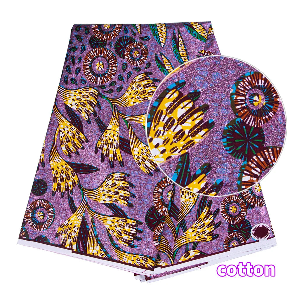 African Wax Print Fabric – 100% Cotton Ankara with Gold Foil Shimmer, 6 Yards/Roll, for Dresses, Headwraps & Fashion Garments