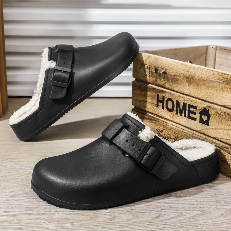 Winter Men Slippers Keep Warm Men Cotton Shoes with Fur Couple Home Slides Waterproof Flat Casual Shoes Indoor Outdoor Slippers