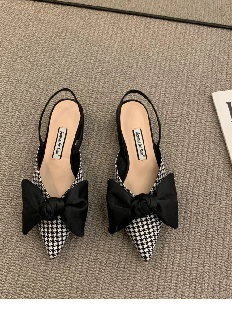 Bow Sandals Women 2022 Summer Pointed Low Heel Sandals Women Fashion Baotou Thin Strap Sandals High Heels Sandalias De Mujer