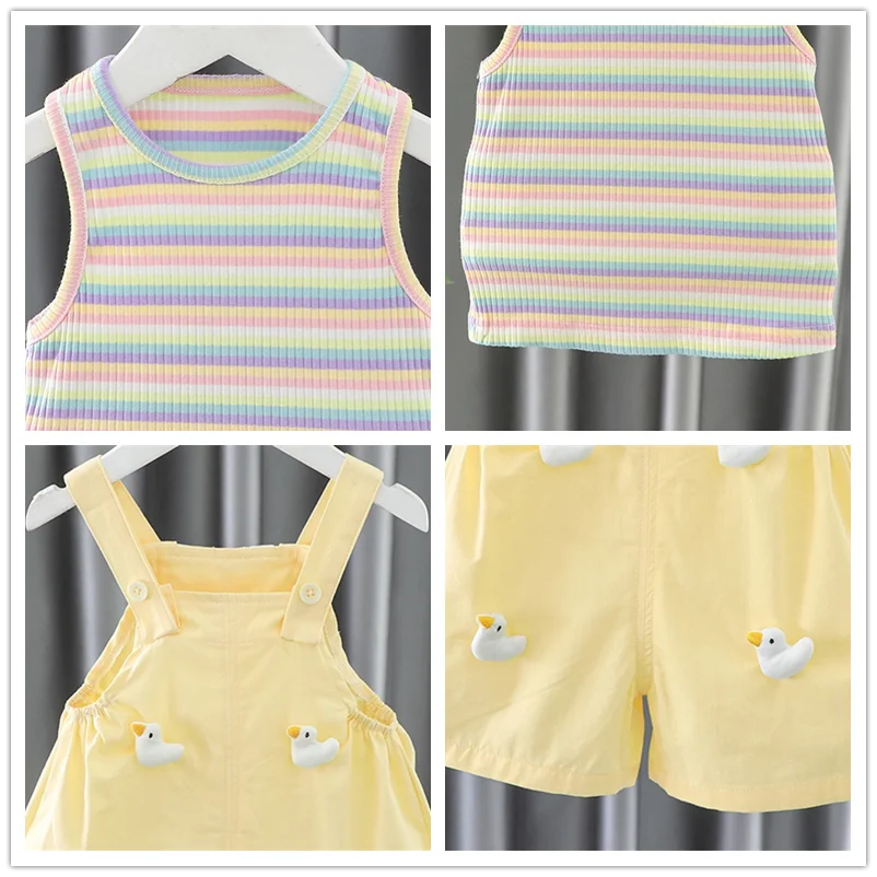 Baby Girls Clothing Sets Children Summer Clothes Cartoon Rabbit Stripe Vest Shorts 2 Pieces Suit Kids Casual Clothes Outfits