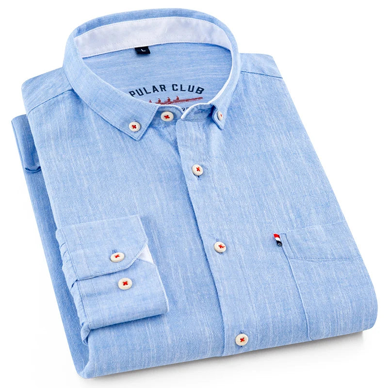 Shirt New Men's Fashion Solid Color Cotton Linen Everything Trend British Style Casual Business Formal Long-sleeved Shirt