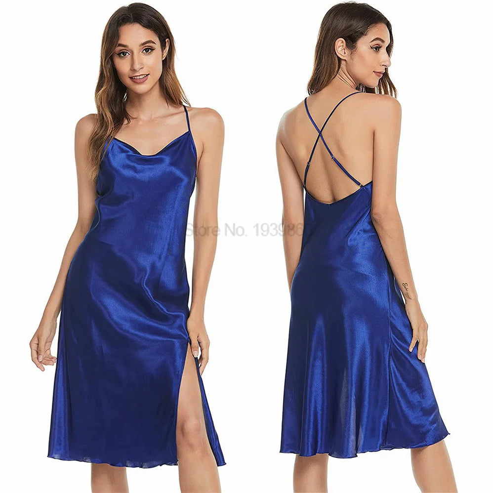 Summer Nightdress Ruffles Lady Nightwear Nightgown Satin Spaghetti Straps Skirt Intimate Lingerie Sexy Home Clothes Bathrobe