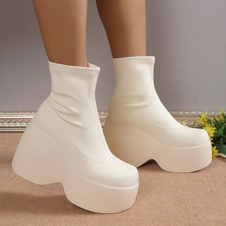 Brand Women Boots Gothic Style Platform Women Ankle Boots High Quality Walking Comfy Woman Shoes New Sexy High Heels Big Size 43