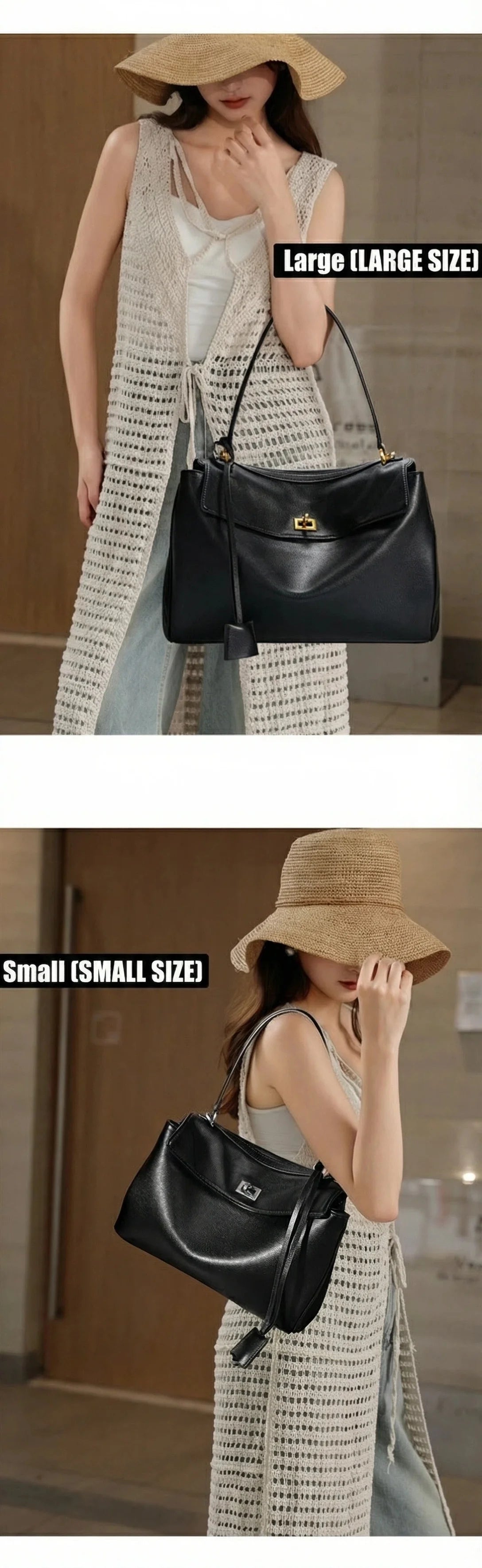 2026 large Genuine leather shoulder bag armpit top layer cowhide large capacity women's commuting high-end tote bag