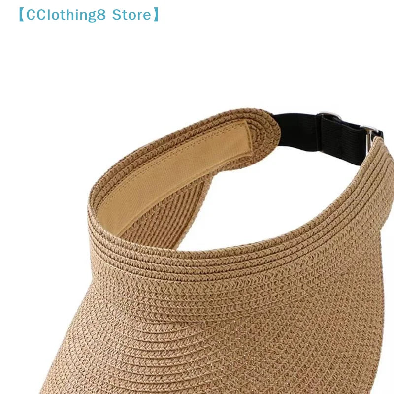 UPF50+ Wide Brim Visor Hat For Women Straw Beach Sun Visor Foldable Ponytail With UV Protection Straw Hat Beach Hats【AliS8】 BAZAARHUBO