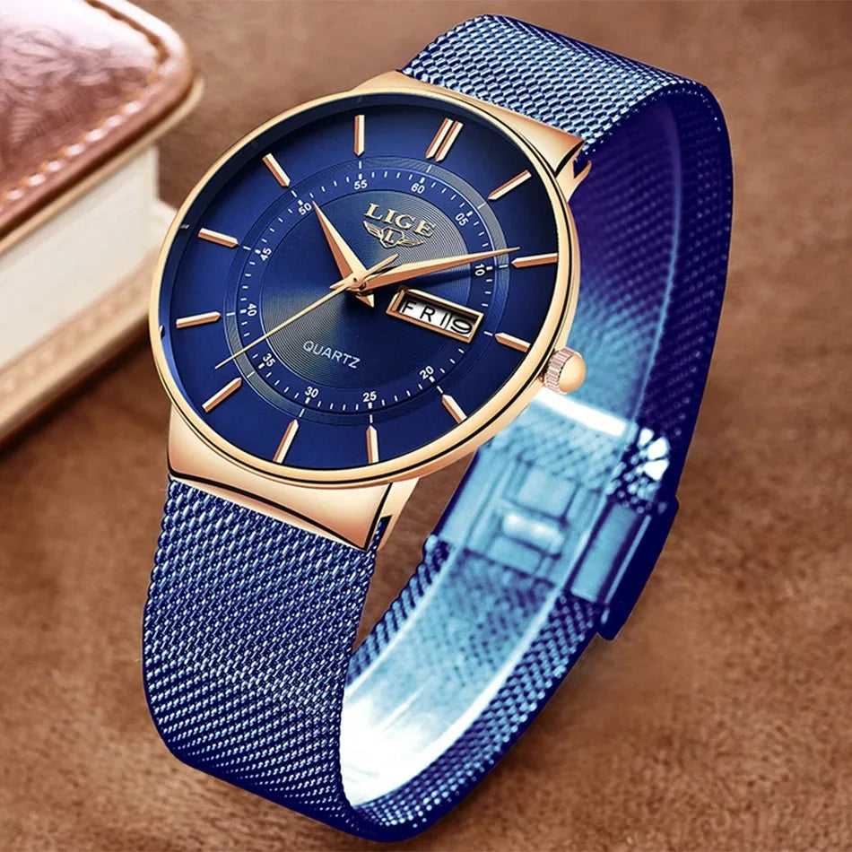 LIGE Fashion Man Watch Waterproof Sport Calendar Quartz Watch Men Top Brand Luxury Steel Strap Men's Watches Relogio Masculino