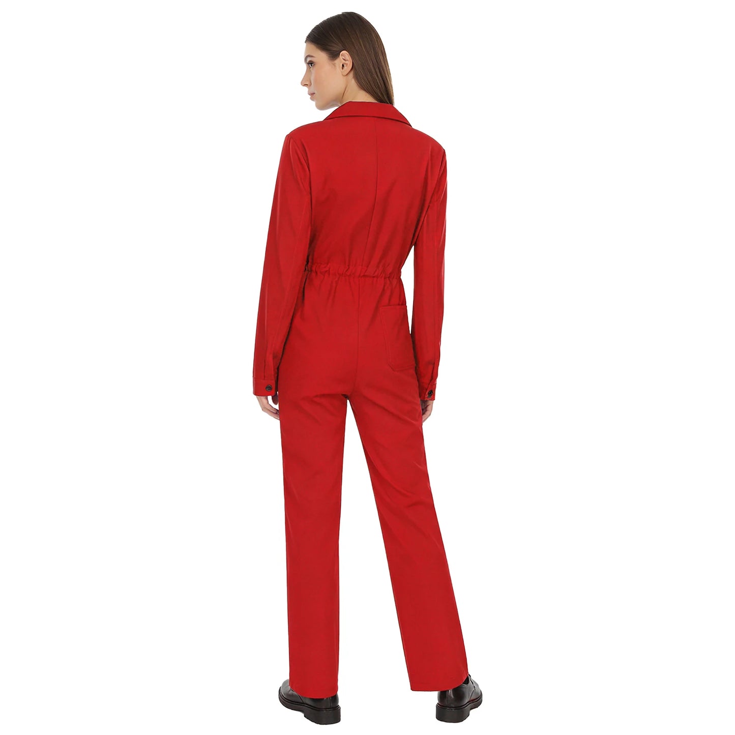 Womens Coverall Solid Color Turn-Down Collar Long Sleeve Button Jumpsuit Mechanic Work Overalls Fashion Casual Cargo Rompers