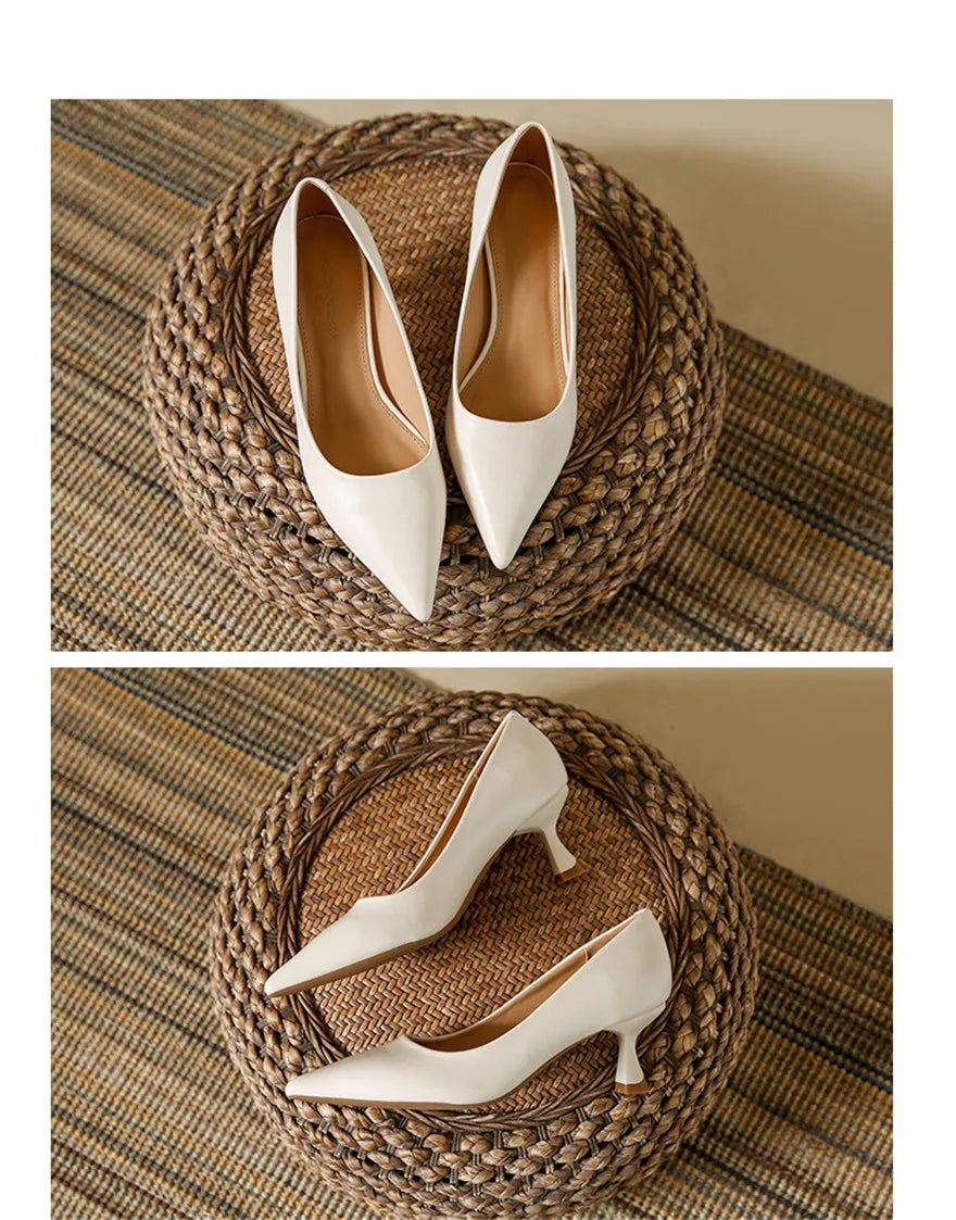 Soft Leather Concise Ladies Office Shoes 2026 Spring Shallow Comfort 6.0cm High Heels Women Pumps Dress Pointy Toe Wedding Shoes