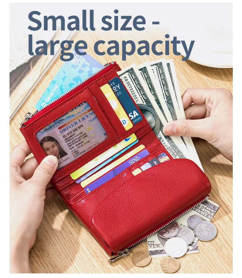 Short Genuine Leather Wallet Women RFID Card Holder Purse Ladies Mini Soft Real Cow Leather Clutch