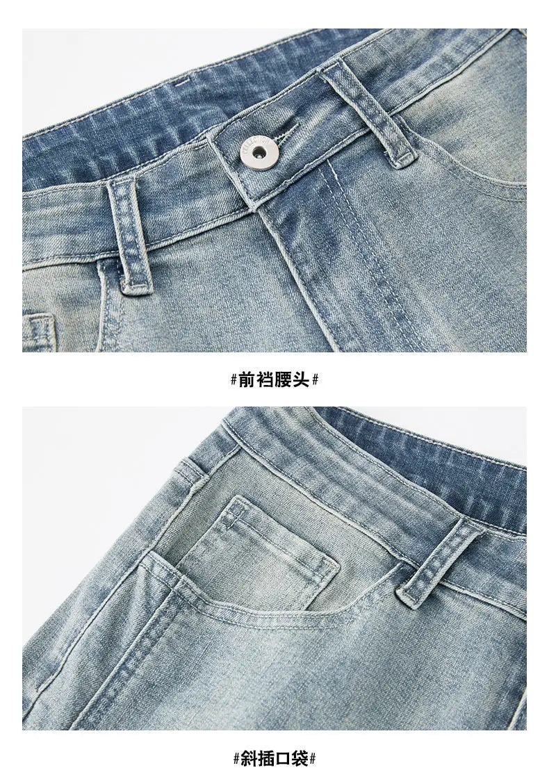 2026 New Mens Fashion Retro High Street Jeans Spring Summer Loose Casual Straight Leg Micro Flared Long Trousers Male Streetwear