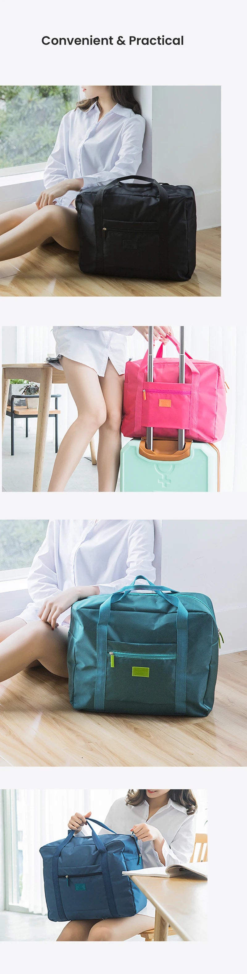 Lightweight Foldable Travel Duffel Bag Unisex Tote Carry-On Luggage for Weekenders Overnight Stays Trips Suitcase Organiser Bags