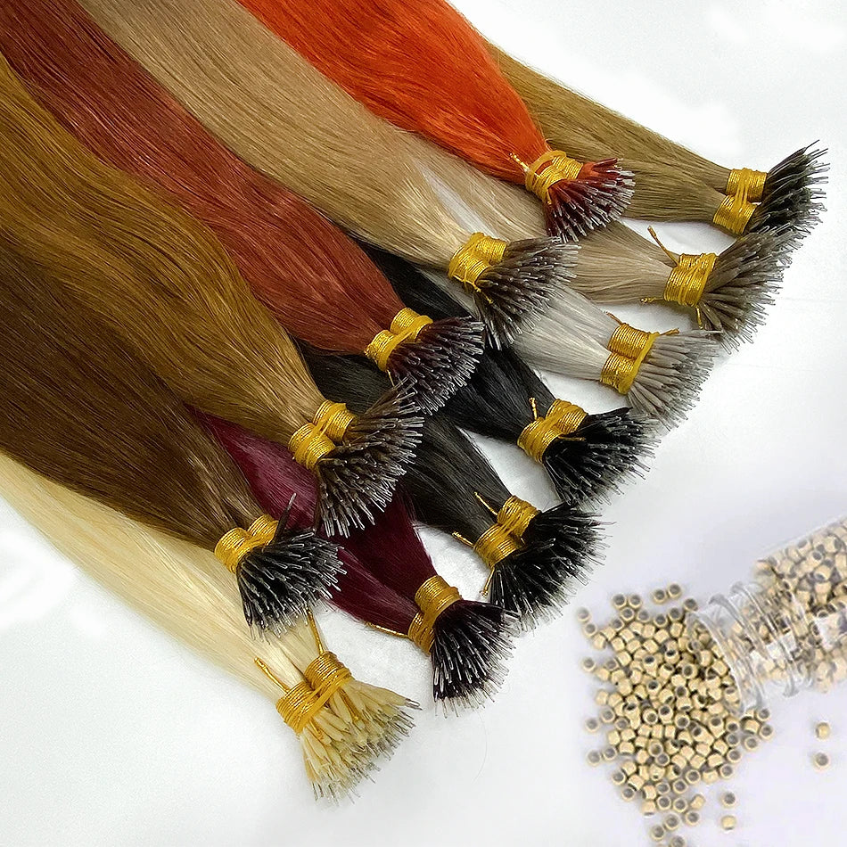 nano rings hair extension real human hair Invisible Mini Silicone Beads Black Brown Blonde Microlink 100% human Hair Extensions