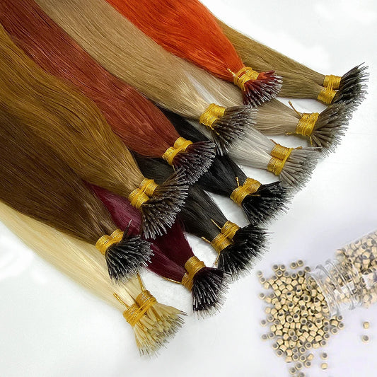 nano rings hair extension real human hair Invisible Mini Silicone Beads Black Brown Blonde Microlink 100% human Hair Extensions