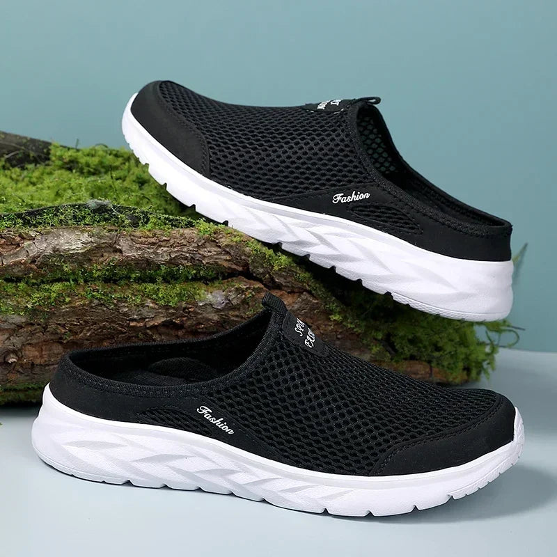 Half Slippers Outdoor High Quality Anti-slip Men Leisure Shoes Mesh Breathable Soft Comfortable Flat-bottomed Slippers