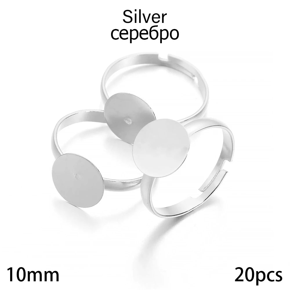 20-40Pcs/lot 7-10mm Metal Adjustable Blank Rings Setting For DIY Handmade Ring Jewelry Making Finding Supplies Accessories