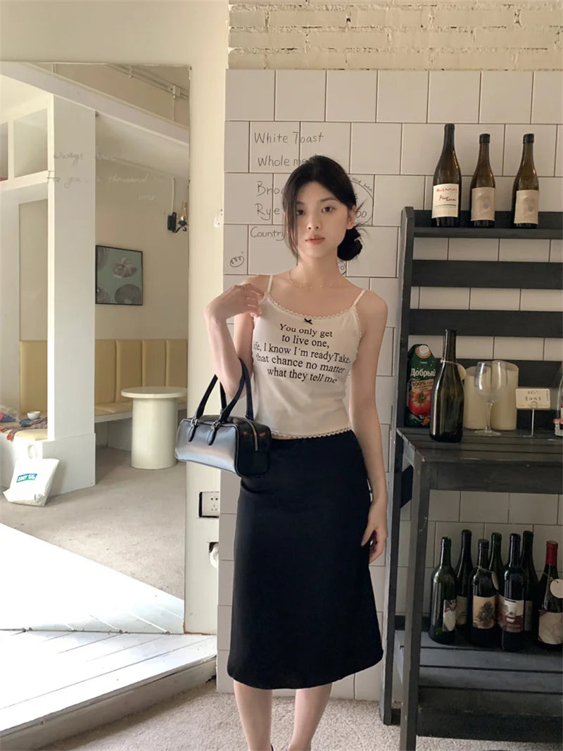 Solid Mermaid Skirts Women American Style Retro Bow Temperament Fashion High Street Slimming Casual All-match Daily Summer Cozy