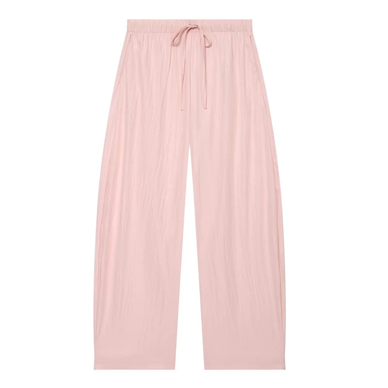 HXAO Women's 2 Piece Tracksuit Set Cropped Jacket Pants Sets Summer Long Sleeve Zip Up Top Wide Leg Trouser Suit Pink Sportswear