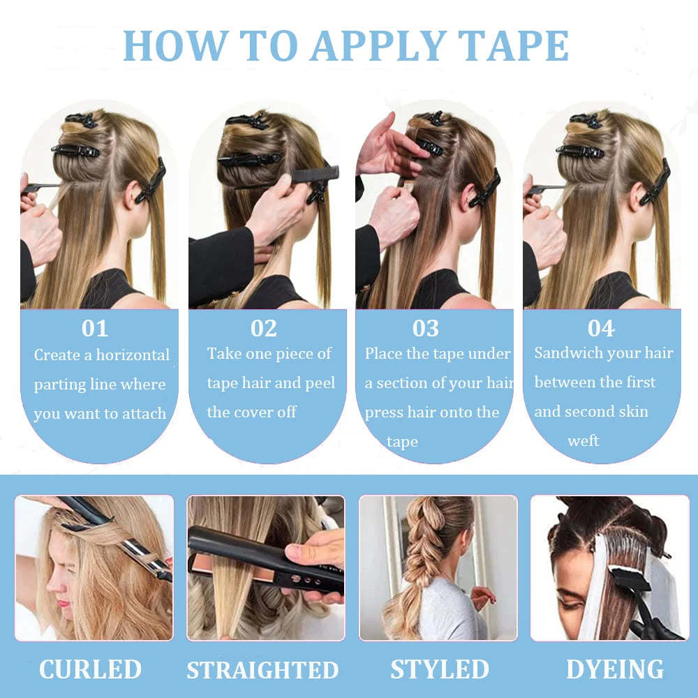 Tape In Hair Extensions Remy 100 Human Hair Straight Seamless Skin Weft Tape Hair Extensions Natural Black Hair For Women