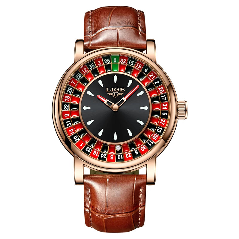 LIGE 2025 Creative Luxury Watches Men Roulette Game Dial Fashion Mens Watch Waterproof Luminous Steel Quartz Wristwatches Relojs