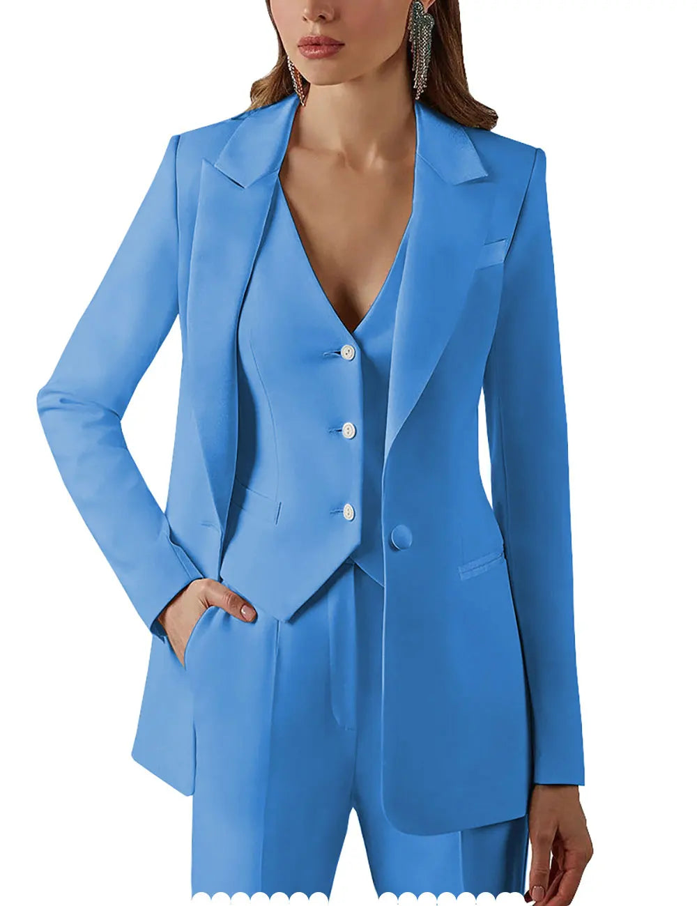 Womens Suits for Office Work 3 Pieces Set Lady Blazer Business Suit Set Work Pant Vest Jacket (Blazer+Vest+Pants)