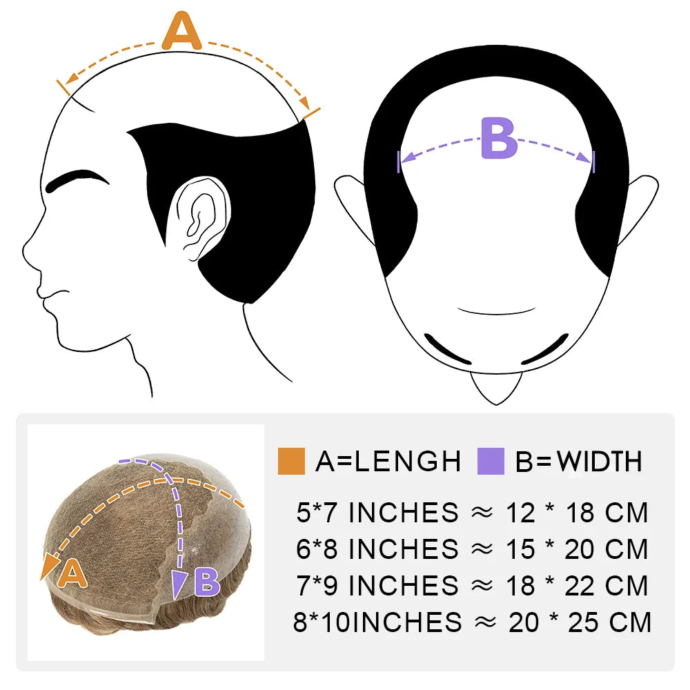 Hollywood Men Toupee Lace & PU Base Human Hair Replacement System Unit for Men Durable Male Hair Prosthesis Wigs
