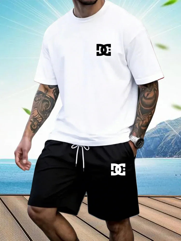New Men's Sportswear Short Sleeved T-shirt and Sports Shorts Summer Casual Jogging Pants Set Men's Two-piece Set