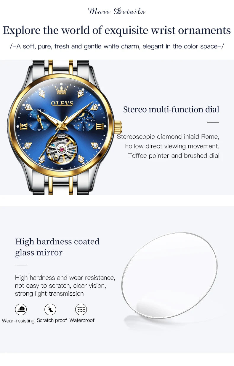 OLEVS 6608 Women Watch Original New Luxury Watch Stainless Steel Automatic Mechanical Diamond Scale Waterproof Watches For Women