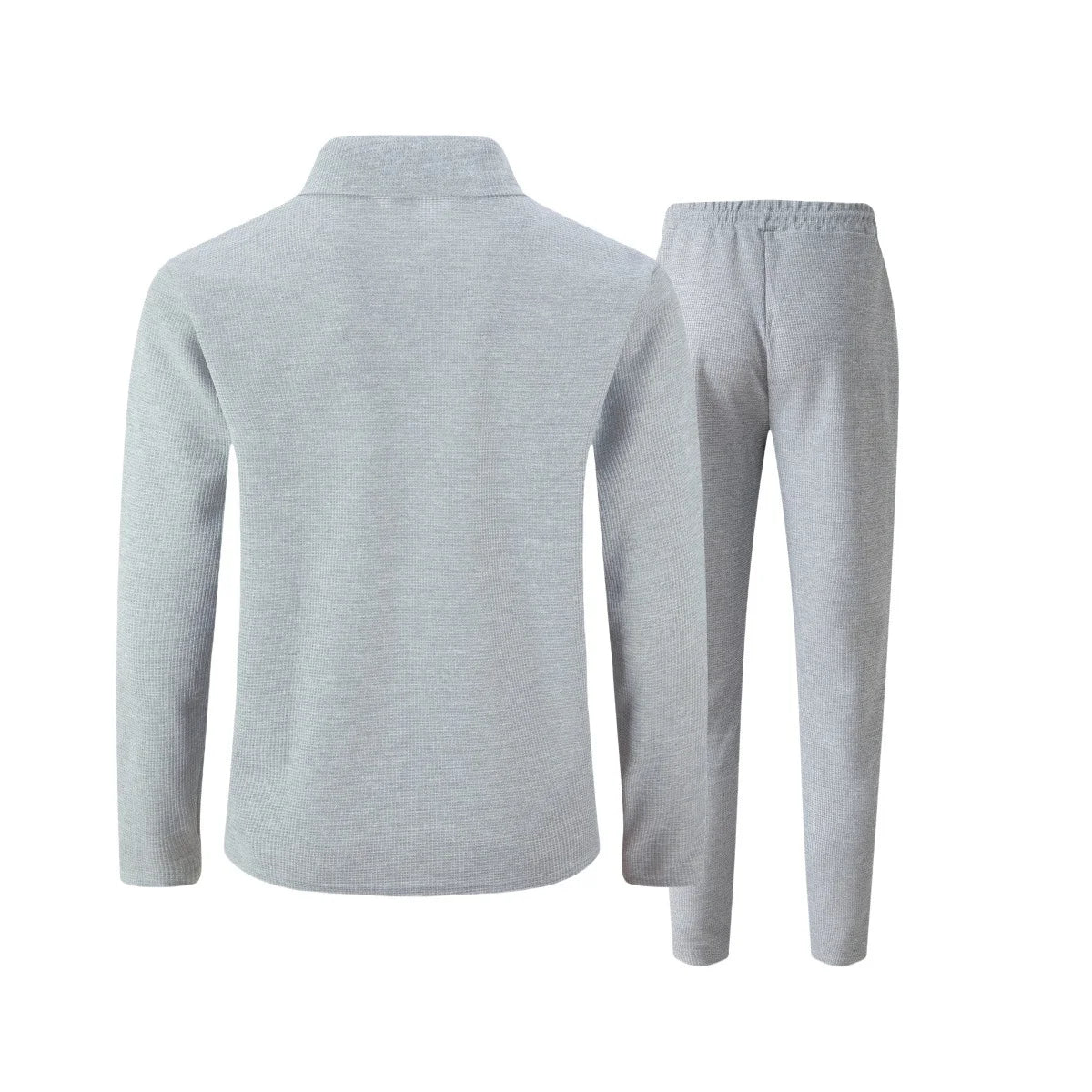 Mens Casual 2 Piece Set Waffle Texture Zip Up Jacket + Elastic Waist Trousers Comfortable Lightweight Suit for All