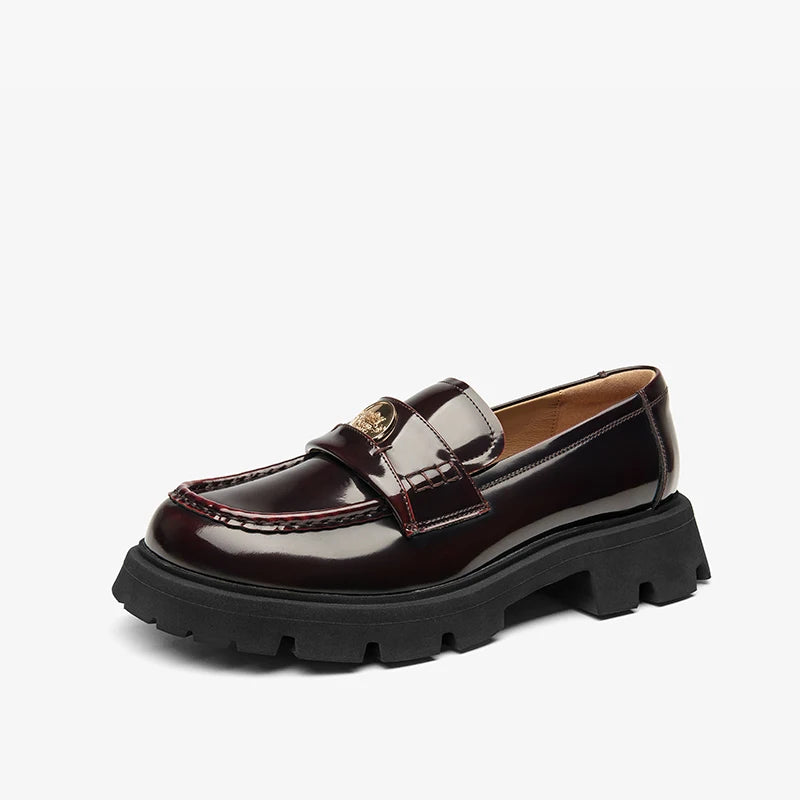 BEAUTODAY Penny Loafers Women Genuine Leather Moccasin Square Toe Metal Buckle Laides Platform Shoes Handmade 26424