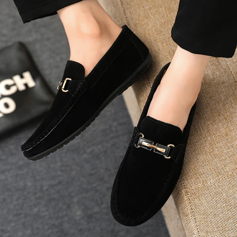 Spring and Summer Men's Shoes, Low-Cut Beanie Shoes, Versatile Casual Shoes, Breathable Leather Shoes, Black Work Shoes, Slip-Ons