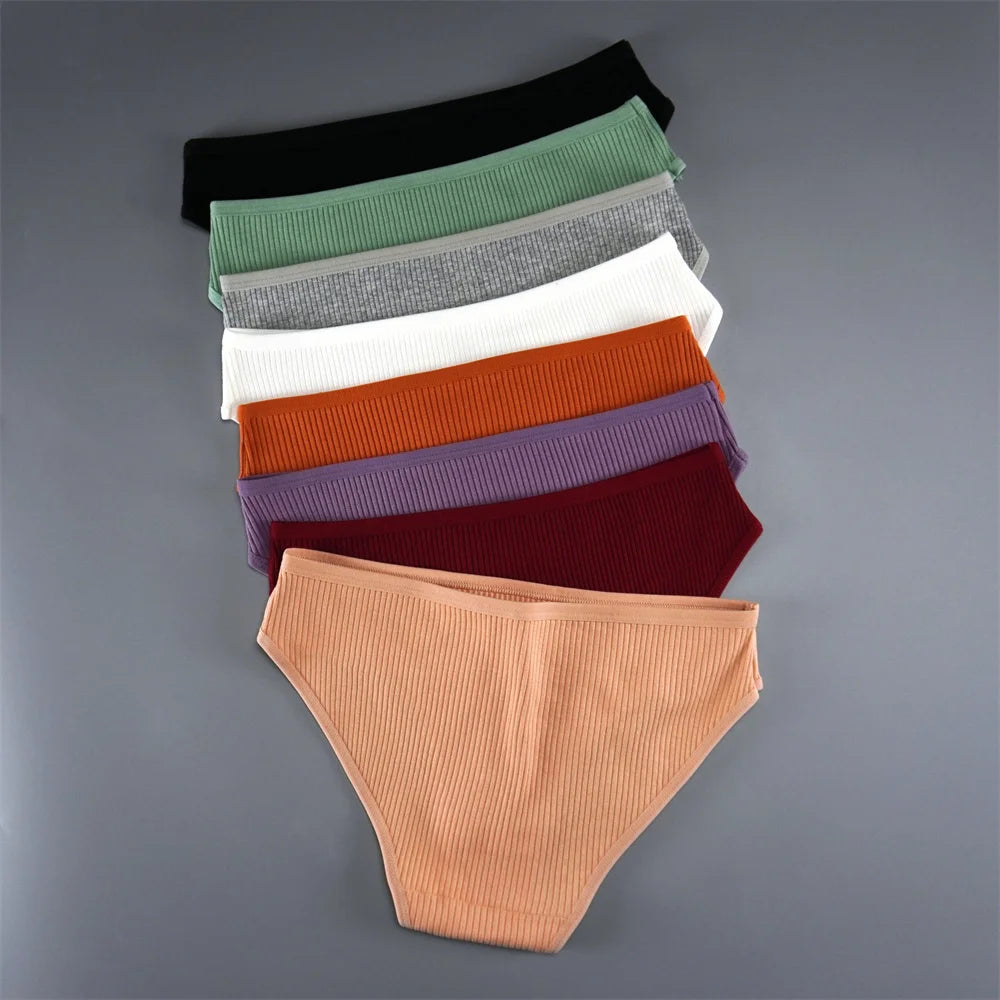 UNWE 3PCS/Pack Ribbed Cotton Seamless Panties for Women Briefs Pack Comfortable Ladies Underwear Sets