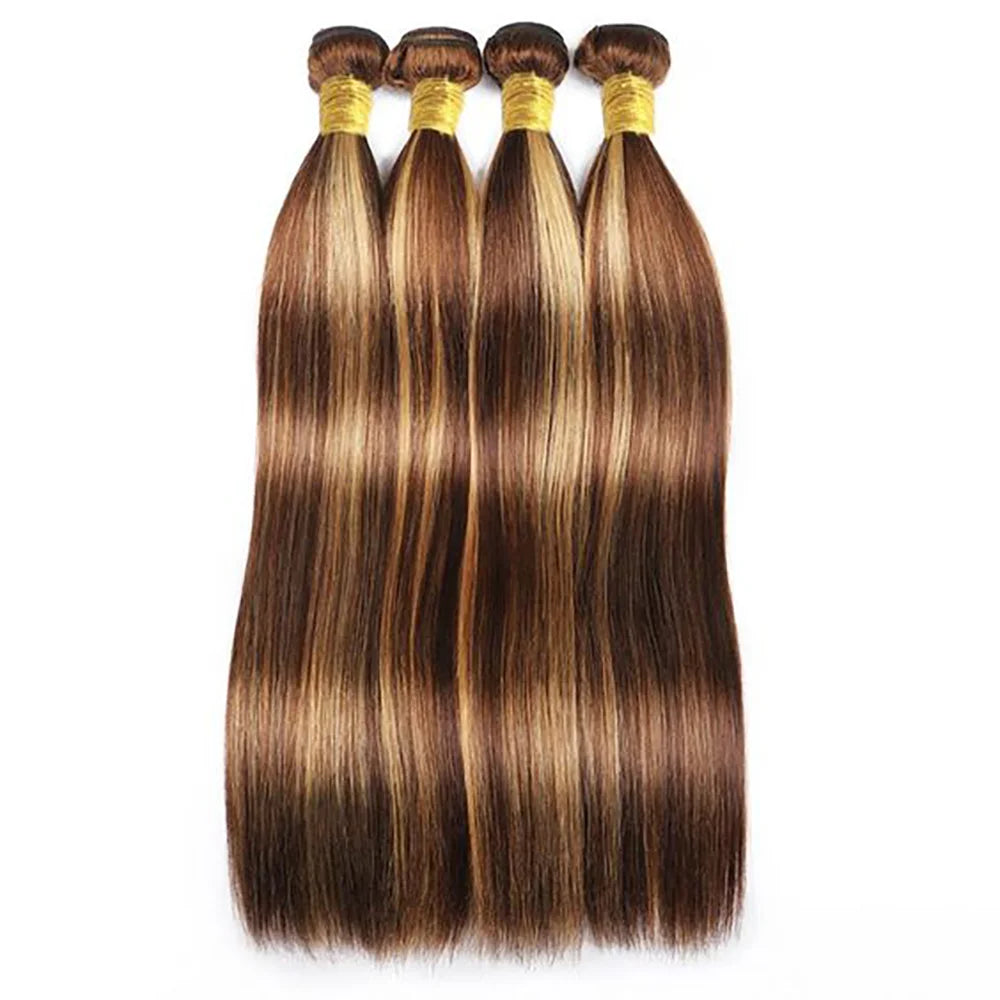 Highlight Human Hair Bundles 10A P4/27 Brazilian Raw Hair Weave Bundles Honey Blonde Straight Human Hair Bundles Hair Extensions