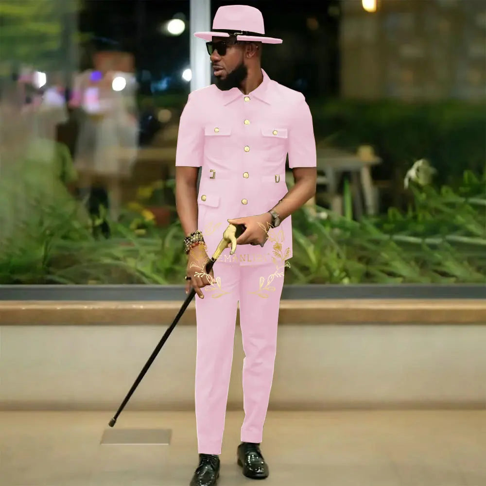 African Style Suits Men For Wedding Customized 2 Pieces Single Breasted Jacket Pants 2 Pieces Groom Tuxedos costume homme